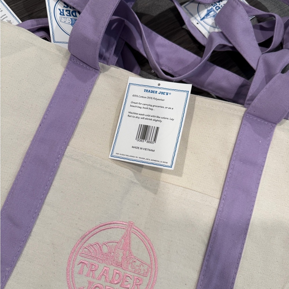 Trader Joe's Lavender & Cream Canvas Tote - Picture 3 of 4